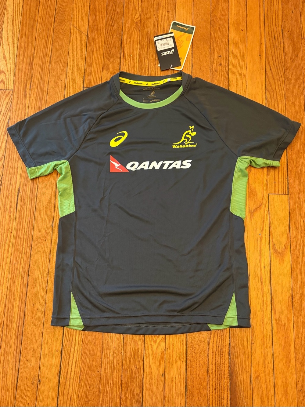 Asics Kids Rugby Quanta’s Tee in Charcoal with Lime Green Accents